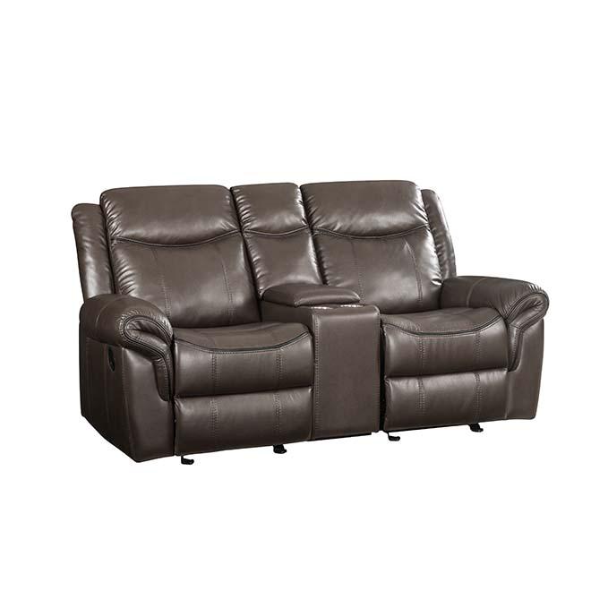 Lydia Brown Leather Aire Motion Loveseat w/Console & USB Port. Picture 1