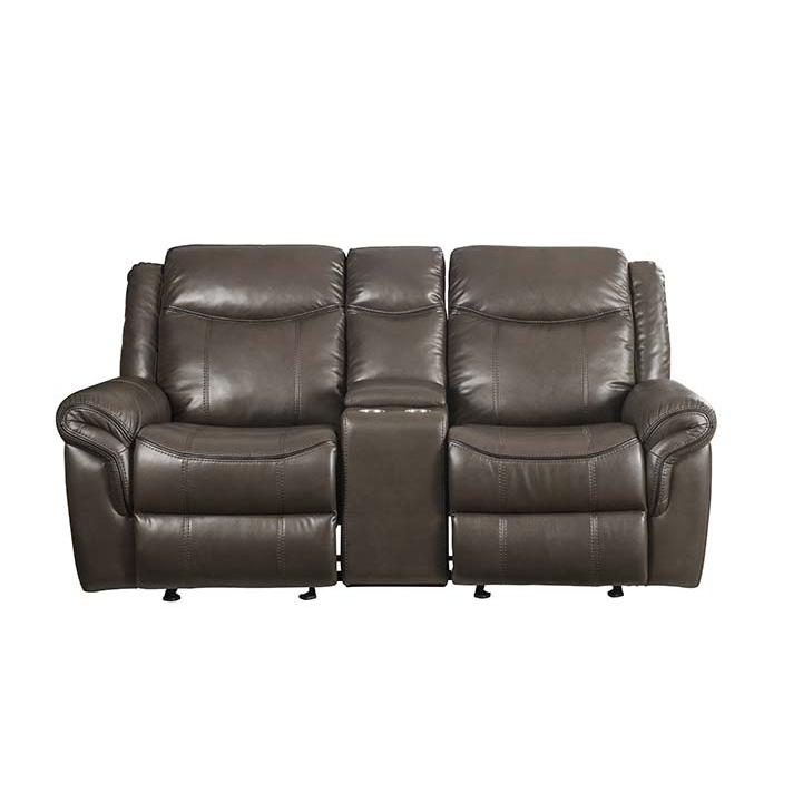 Lydia Brown Leather Aire Motion Loveseat w/Console & USB Port. Picture 2