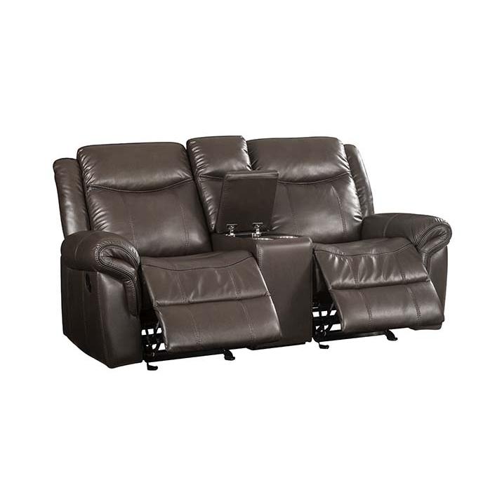 Lydia Brown Leather Aire Motion Loveseat w/Console & USB Port. Picture 5