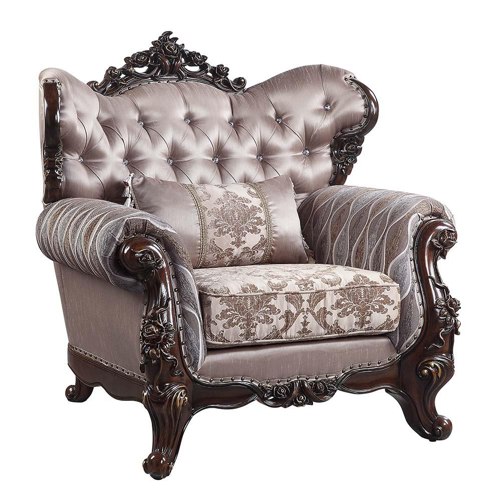 Benbek Fabric & Antique Oak Finish Chair w/Pillow. Picture 1