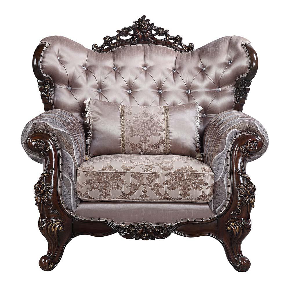 Benbek Fabric & Antique Oak Finish Chair w/Pillow. Picture 2