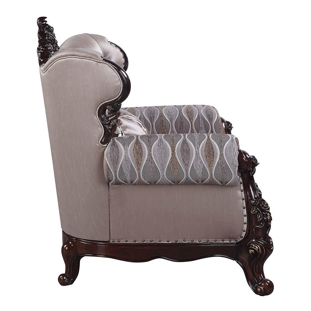 Benbek Fabric & Antique Oak Finish Chair w/Pillow. Picture 3