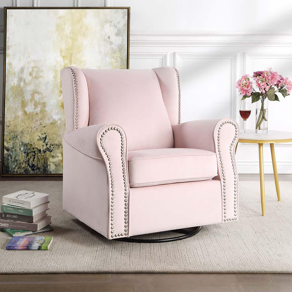 Tamaki Pink Fabric Swivel Chair w/Glider. Picture 1