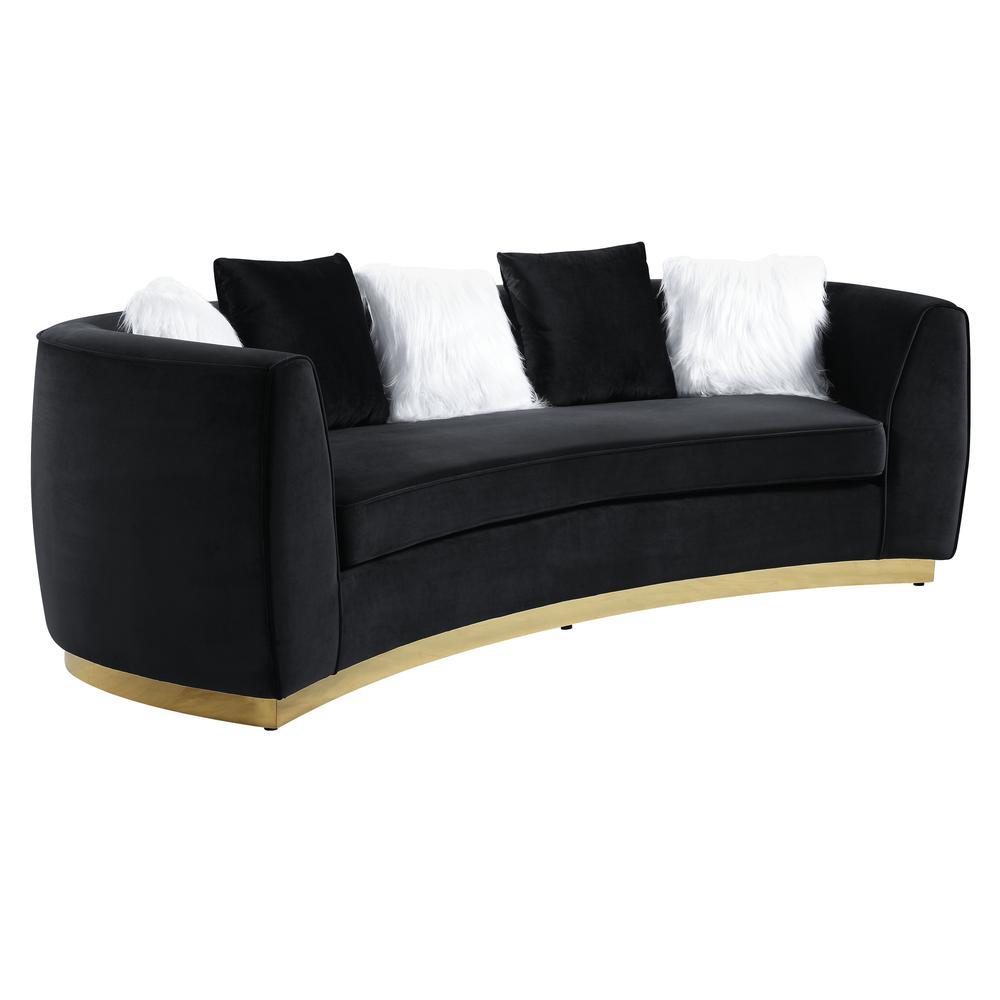 Achelle Black Velvet Sofa w/5 Pillows. Picture 1