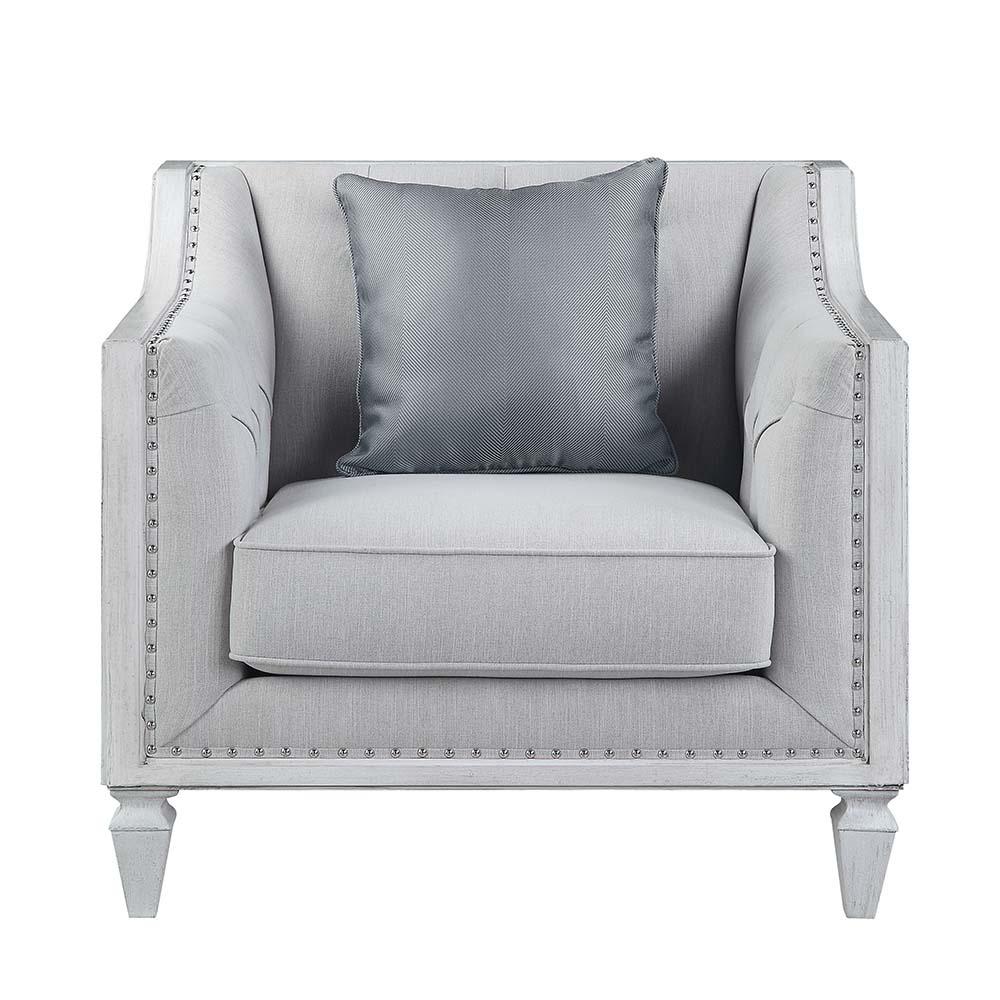Katia Light Gray Linen & Weathered White Finish Chair w/Pillow. Picture 2