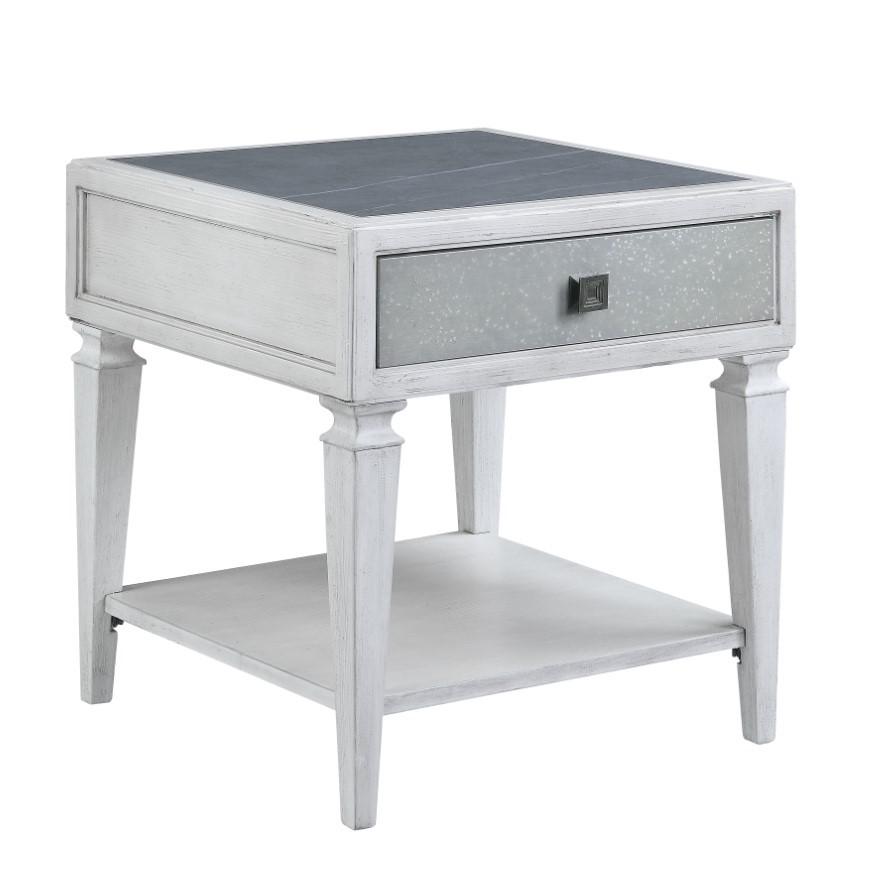 Katia Rustic Gray & Weathered White Finish End Table. Picture 1