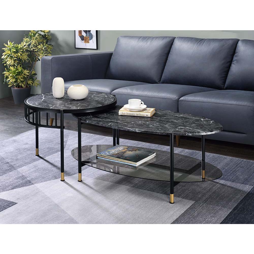 Silas Faux Marble Top & Black Finish Nesting Coffee Table. Picture 1