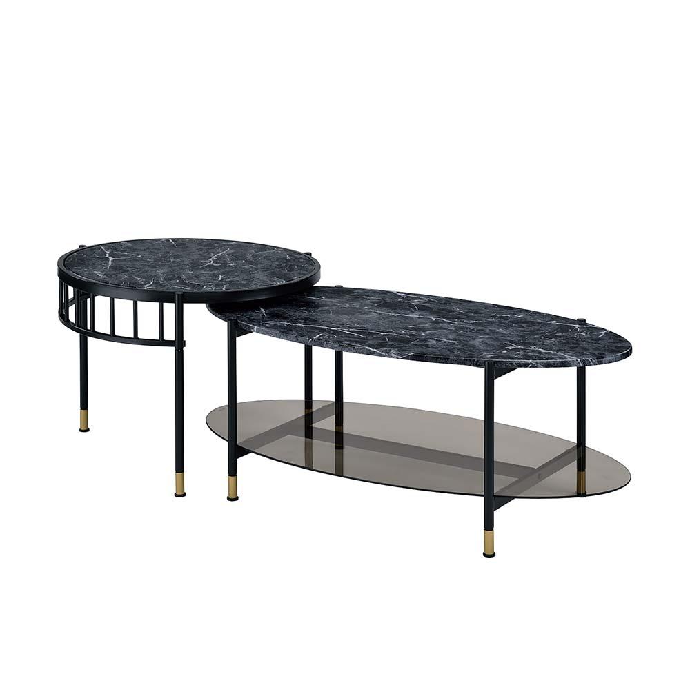 Silas Faux Marble Top & Black Finish Nesting Coffee Table. Picture 2