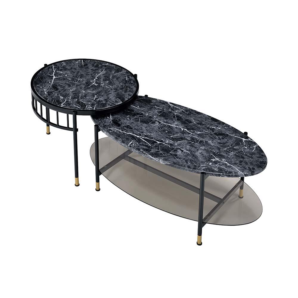 Silas Faux Marble Top & Black Finish Nesting Coffee Table. Picture 4