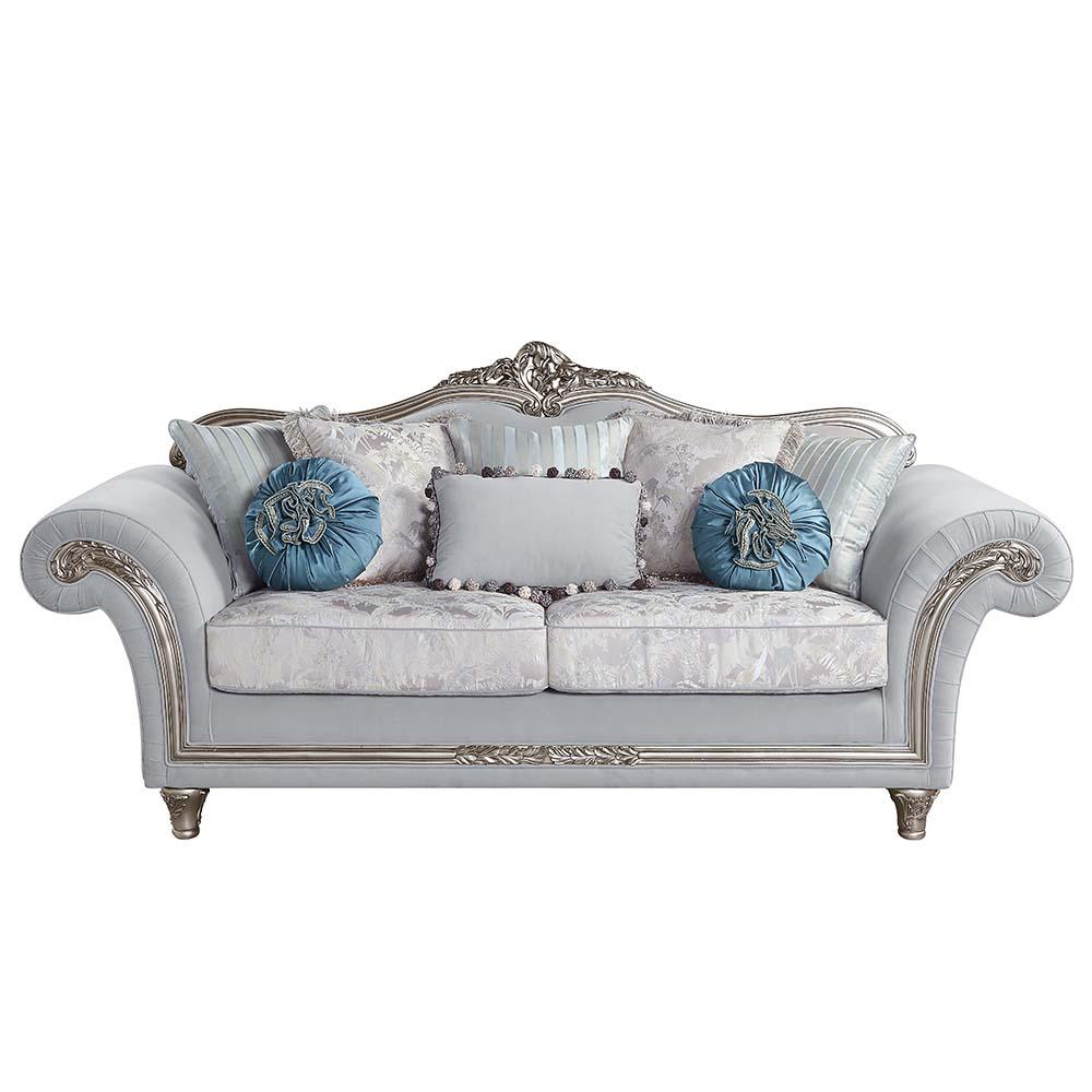 Pelumi Light Gray Linen & Platinum Finish Sofa w/8 Pillows. Picture 2