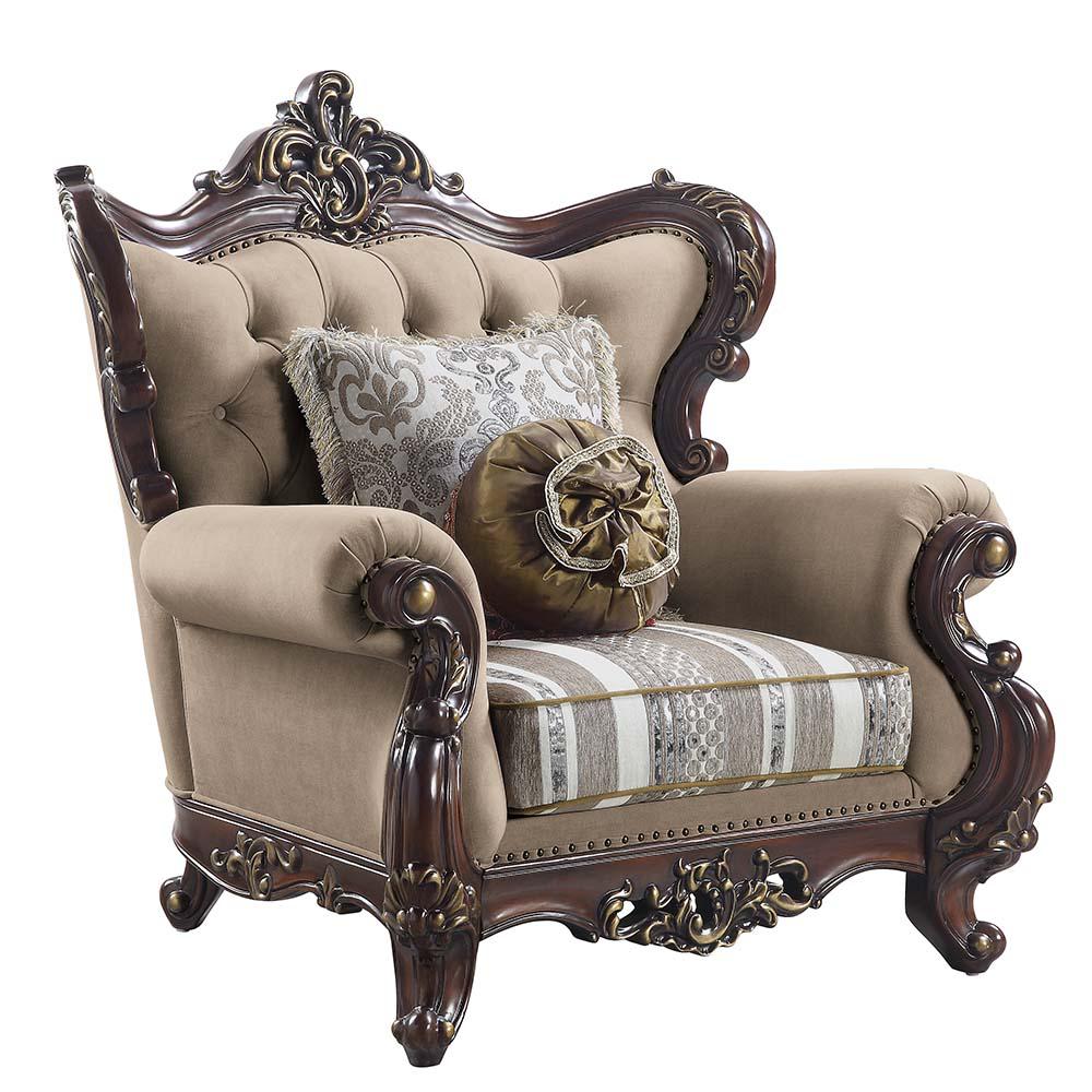 Ragnar Light Brown Linen & Cherry Finish Chair w/2 Pillows. Picture 1