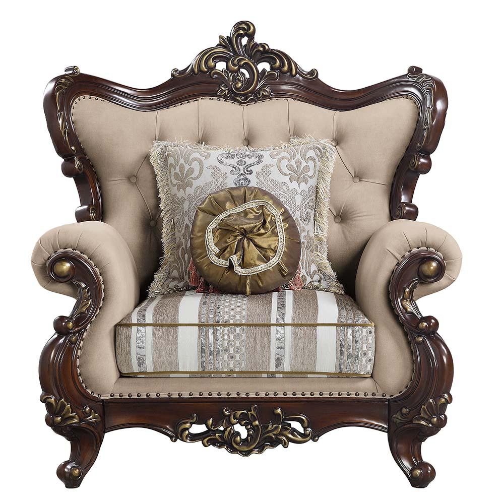 Ragnar Light Brown Linen & Cherry Finish Chair w/2 Pillows. Picture 2