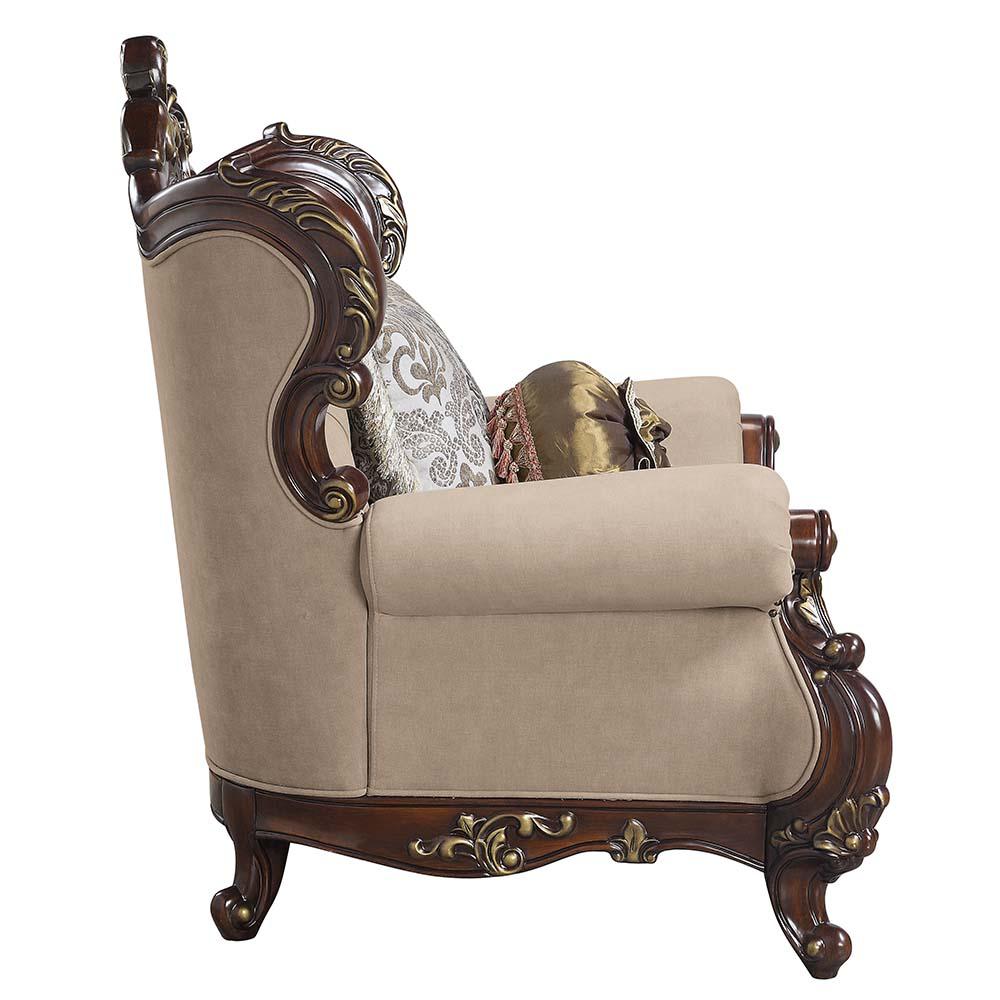 Ragnar Light Brown Linen & Cherry Finish Chair w/2 Pillows. Picture 3