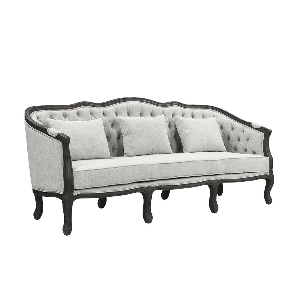Samael Gray Linen & Dark Brown Finish Sofa w/3 Pillows. Picture 1