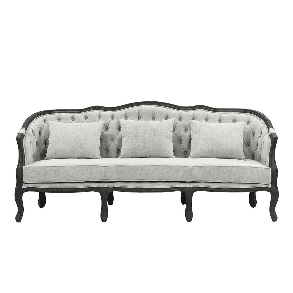 Samael Gray Linen & Dark Brown Finish Sofa w/3 Pillows. Picture 2