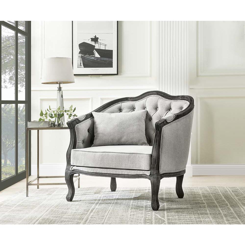 Samael Gray Linen & Dark Brown Finish Chair w/Pillow. Picture 1