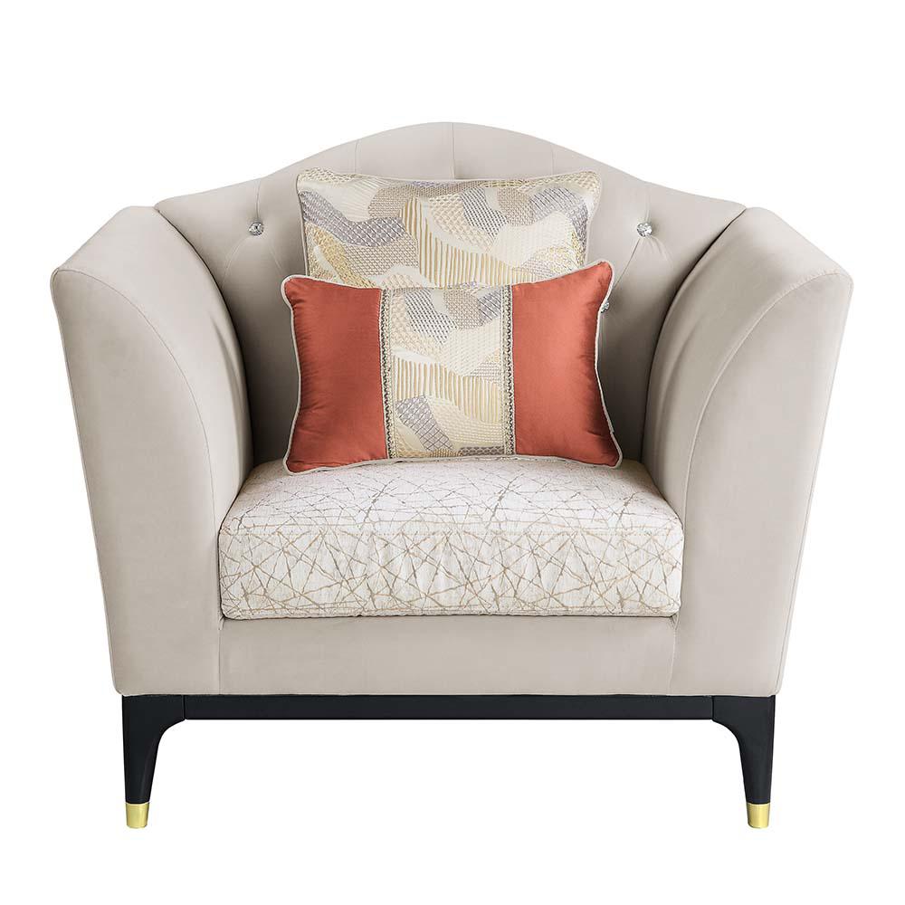 Tayden Beige Velvet Chair w/2 Pillows. Picture 2