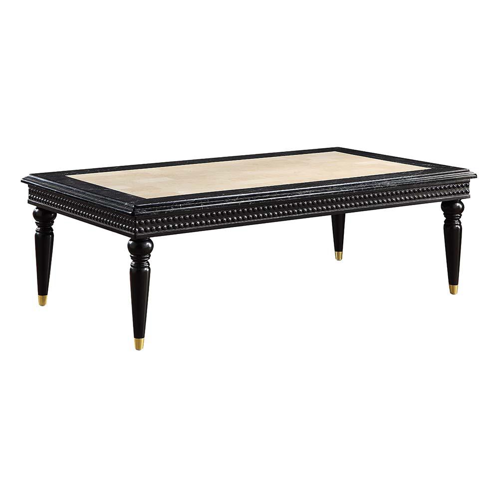 Tayden Marble Top & Black Finish Coffee Table w/Marble Top. Picture 1