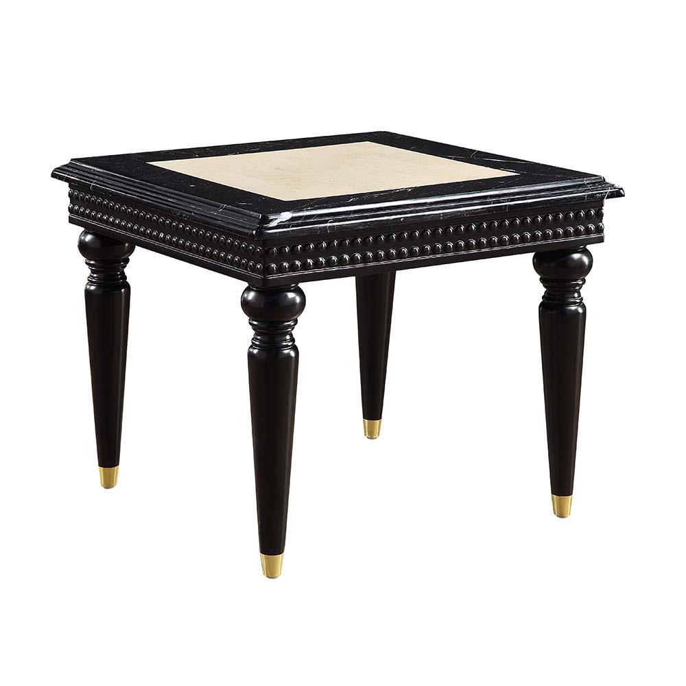 Tayden Marble Top & Black Finish End Table w/Marble Top. Picture 1