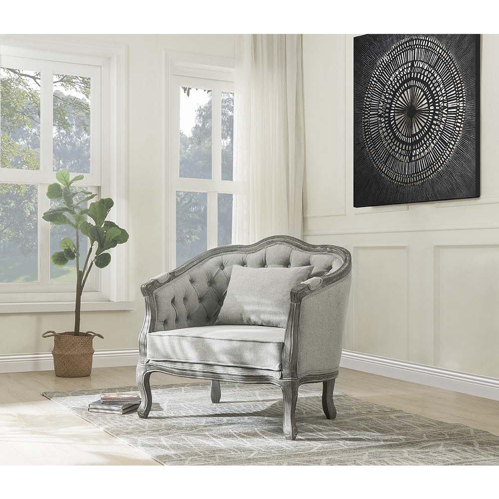 Samael Gray Linen & Gray Oak Finish Chair w/Pillow. Picture 1