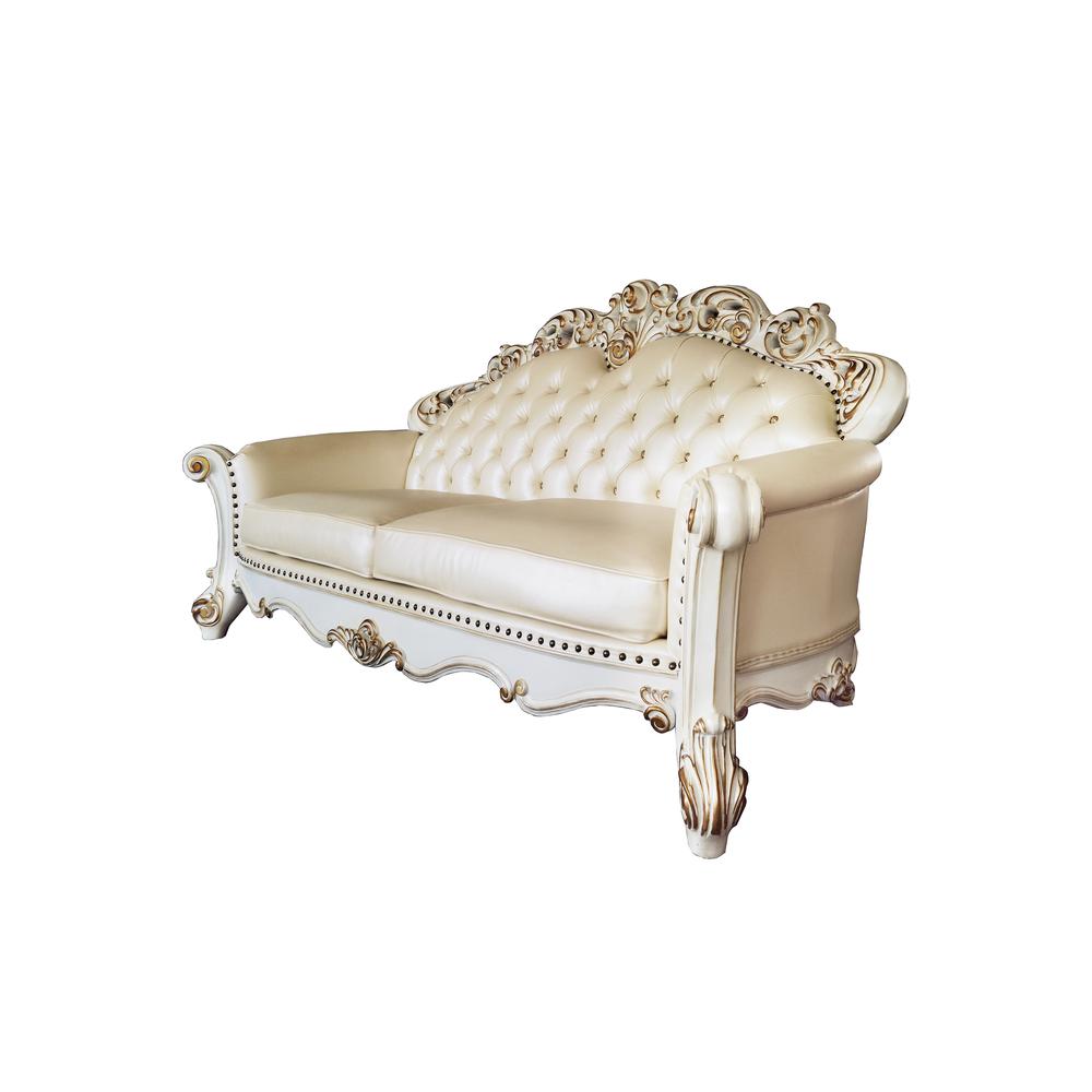 Vendome Sofa w/5 Pillows in Champagne Synthetic Leather & Antique Pearl Finsih. Picture 1