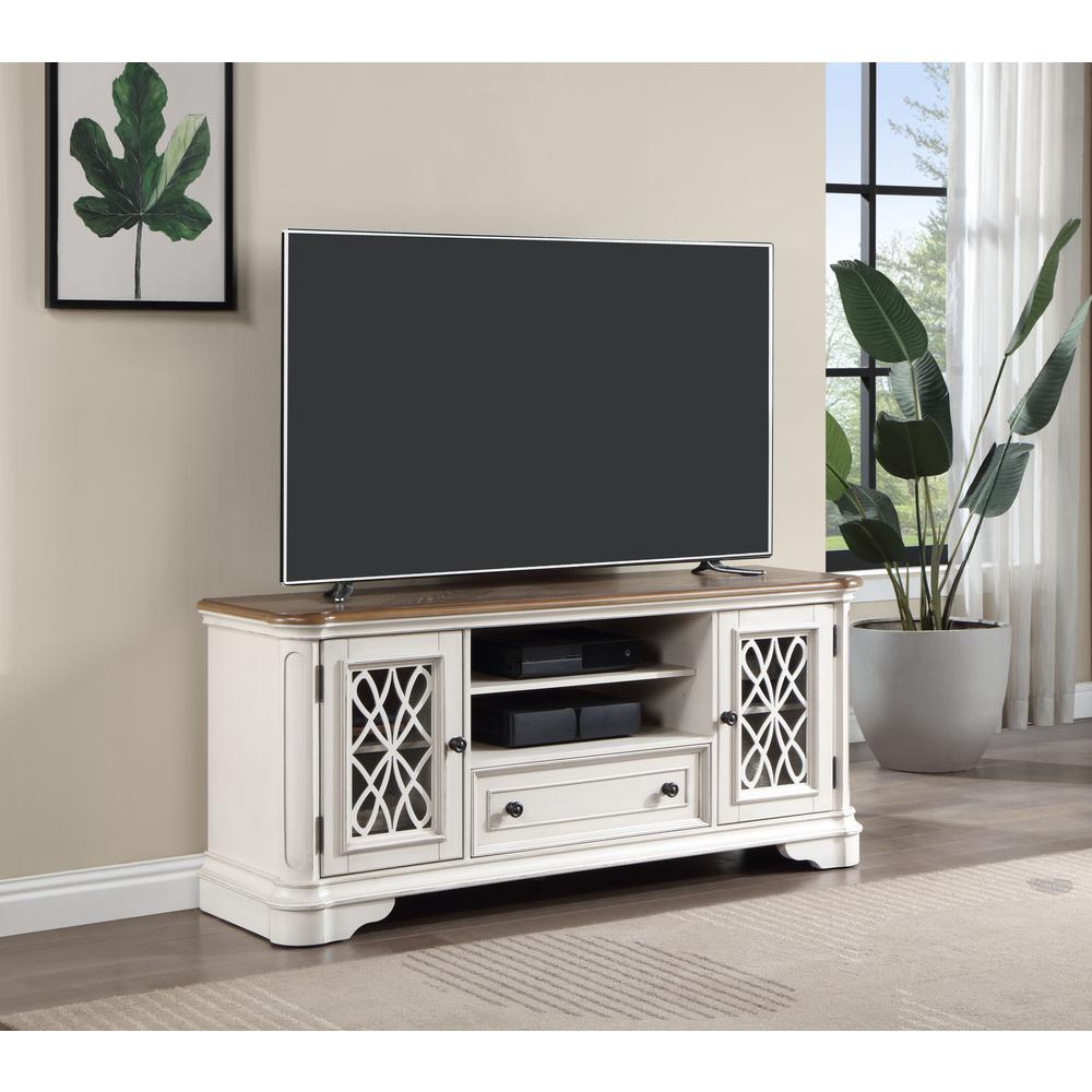 Florian TV Stand in Oak & Antique White Finish. Picture 5