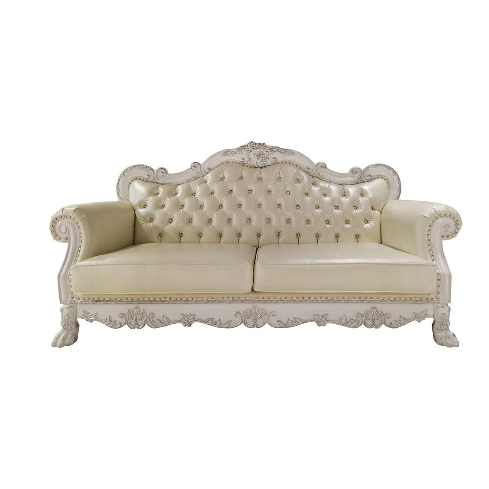 Dresden  Sofa w/4 Pillows in Synthetic Leather & Bone White Finish. Picture 3