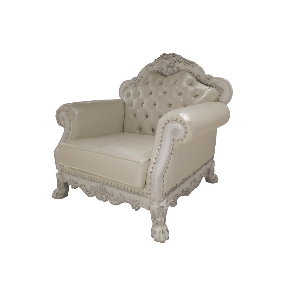 Dresden  Chair w/2 Pillows in Synthetic Leather & Bone White Finish. Picture 1