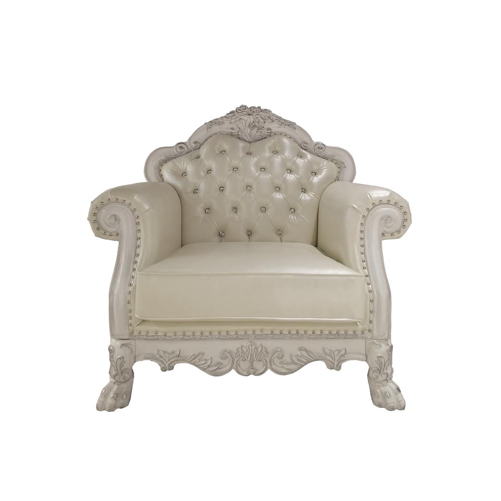 Dresden  Chair w/2 Pillows in Synthetic Leather & Bone White Finish. Picture 2