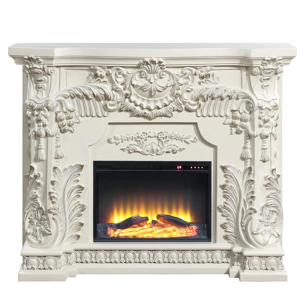 Adara Wooden LED Electric Fireplace in Antique White. Picture 2