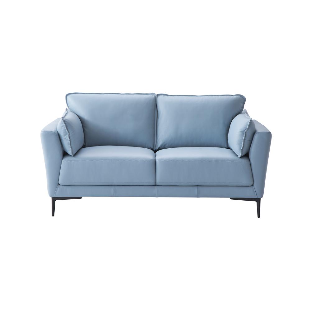 Mesut Leather Upholstered Loveseat in Light Blue and Black. Picture 2