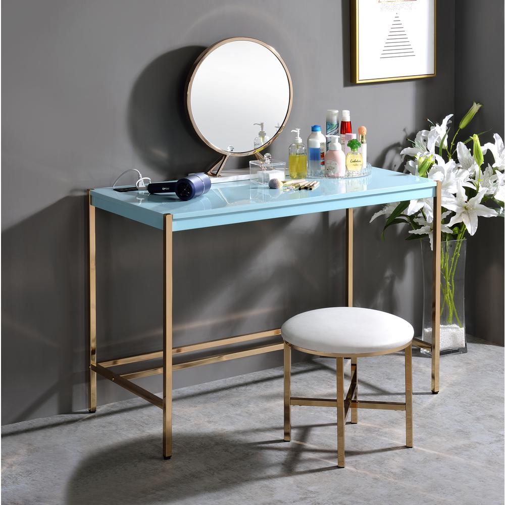 ACME Midriaks Writing Desk, Baby Blue & Gold Finish. Picture 1