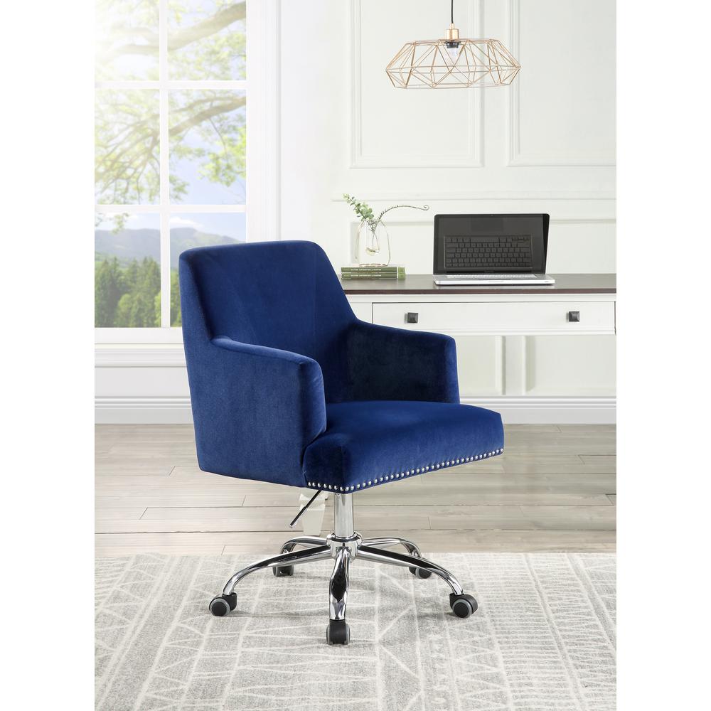 ACME Trenerry Office Chair, Blue Velvet & Chrome Finish. Picture 1