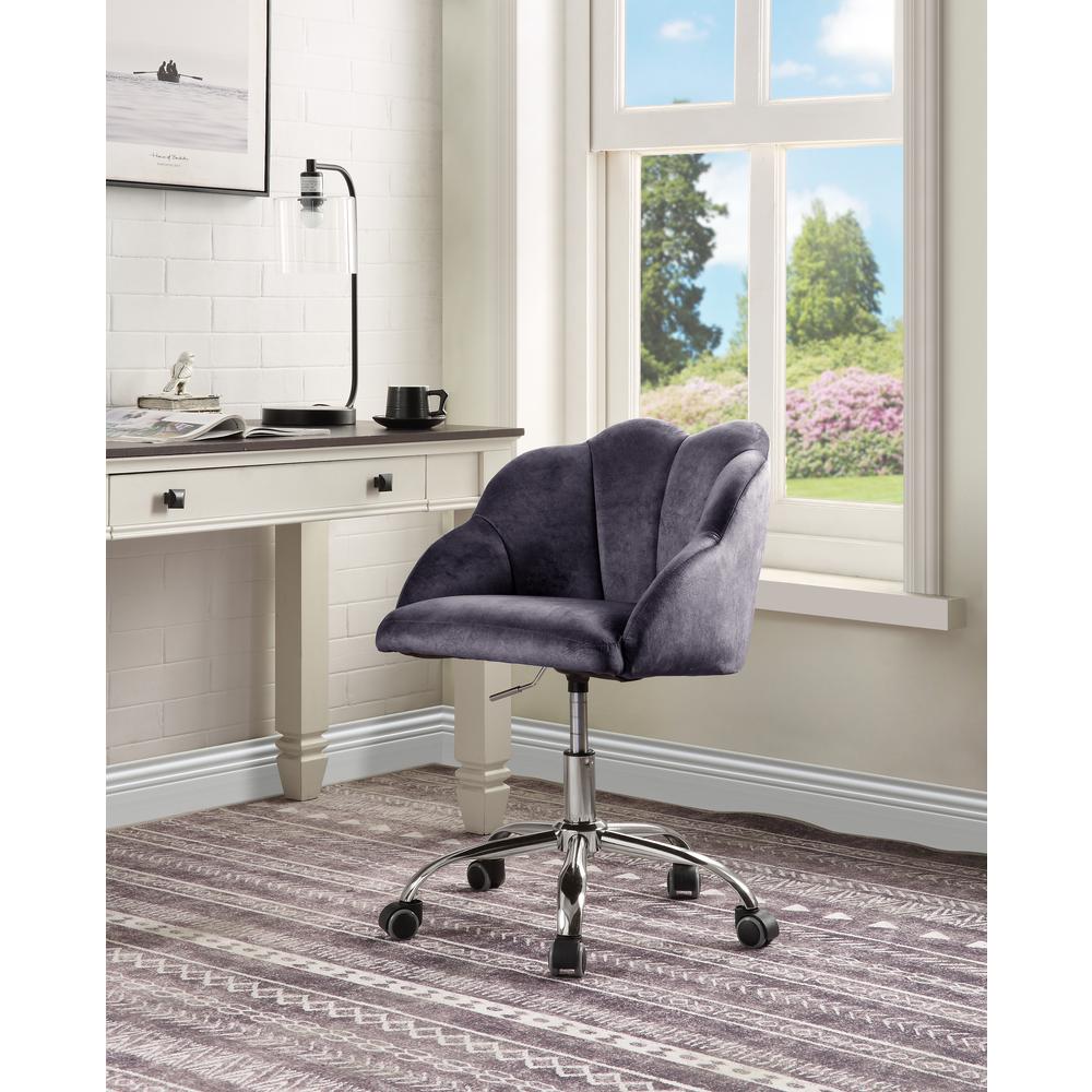 ACME Rowse Office Chair, Dark Gray Velvet & Chrome Finish. Picture 1
