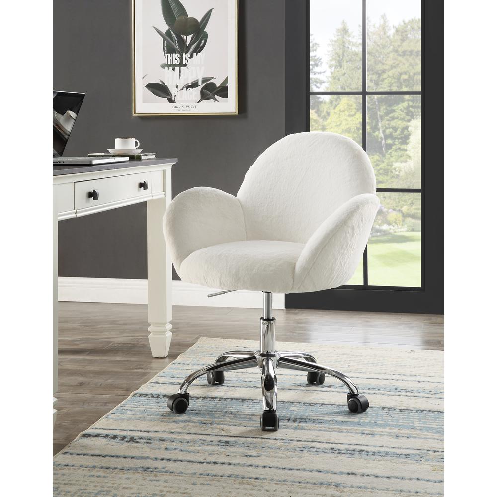 ACME Jago Office Chair, White Lapin & Chrome Finish. Picture 1
