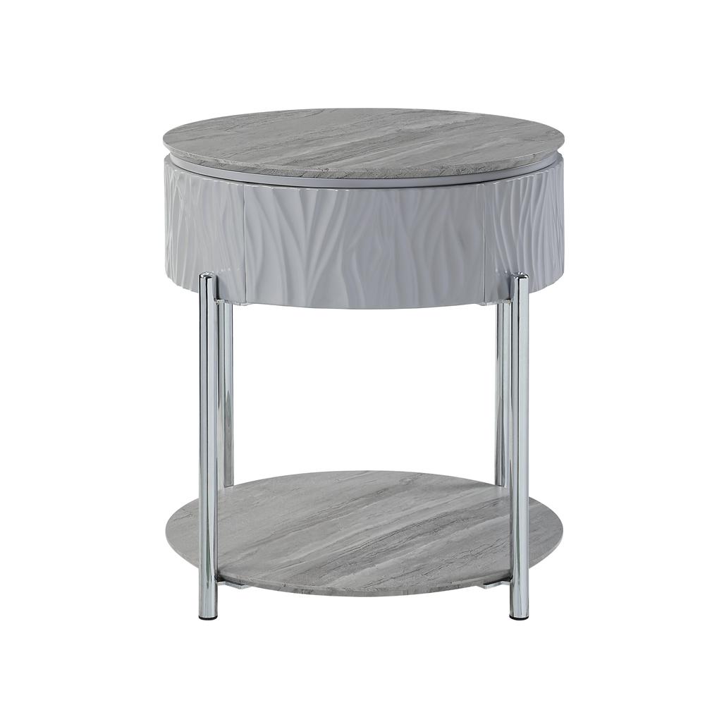 Yukino End Table, Gray High Gloss & Chrome Finish. Picture 1