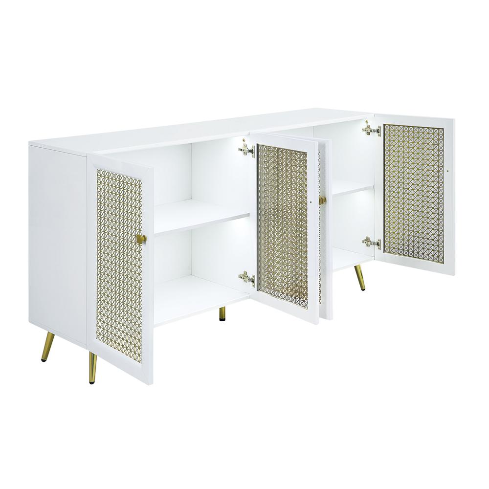 Furniture Gaerwn 4-Door Wood Console Cabinet with LED in White High Gloss. Picture 2