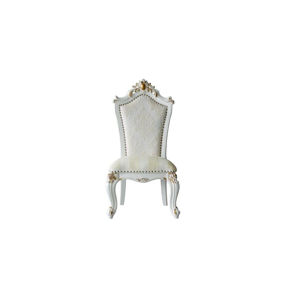 Picardy Side Chair (Set-2), Butterscotch PU/Fabric & Antique Pearl Finish. Picture 1