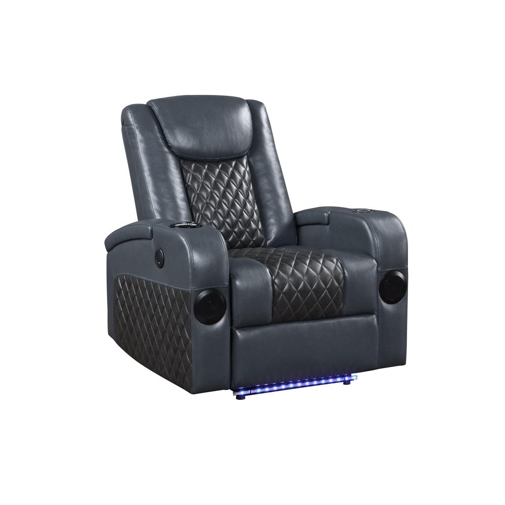 Recliner w/Bluetooth Speaker & Cooling Cup Holder, Blue & Black Leather Aire. Picture 1