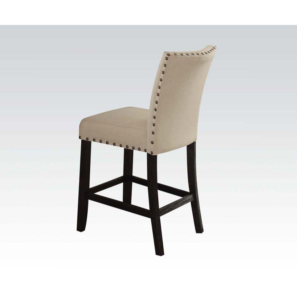 ACME Nolan Counter Height Chair (Set-2), Linen & Salvage Dark Oak. Picture 1