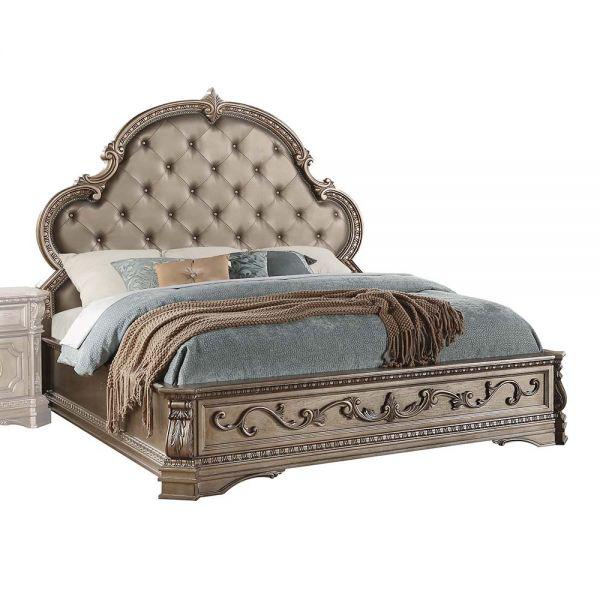 ACME Northville Eastern King Bed, PU & Antique Silver (1Set/3Ctn). Picture 1