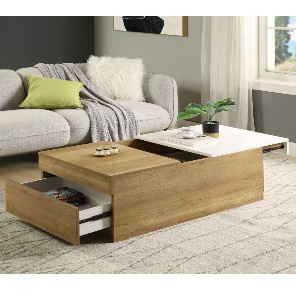 ACME Aafje Coffee Table, Oak & White Finish. Picture 1