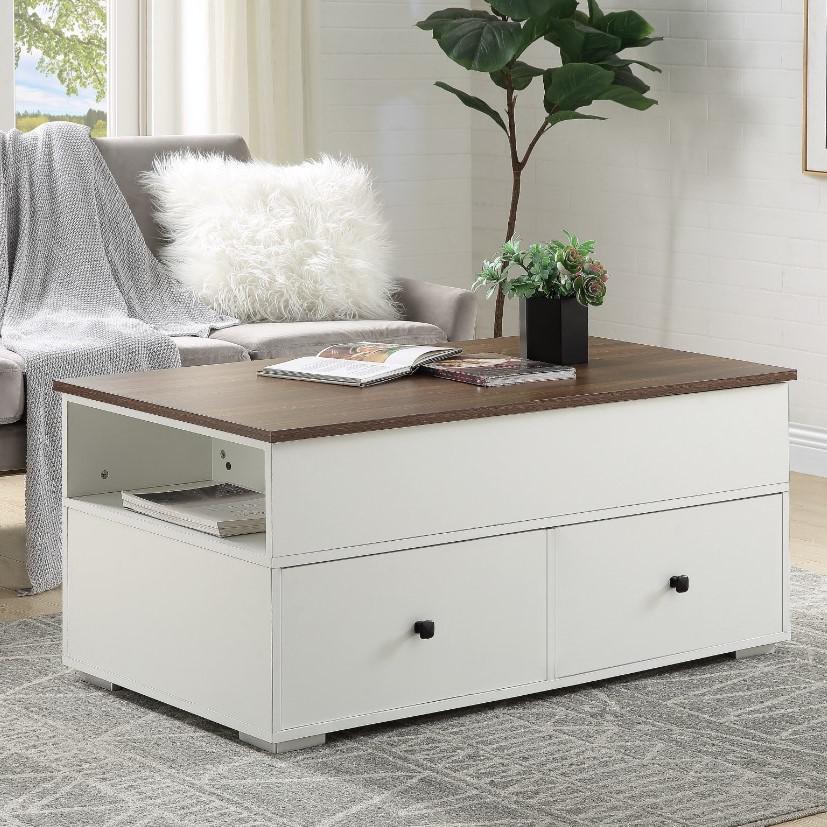 ACME Aafje Coffee Table w/Lift Top, White & Walnut Finish. Picture 1