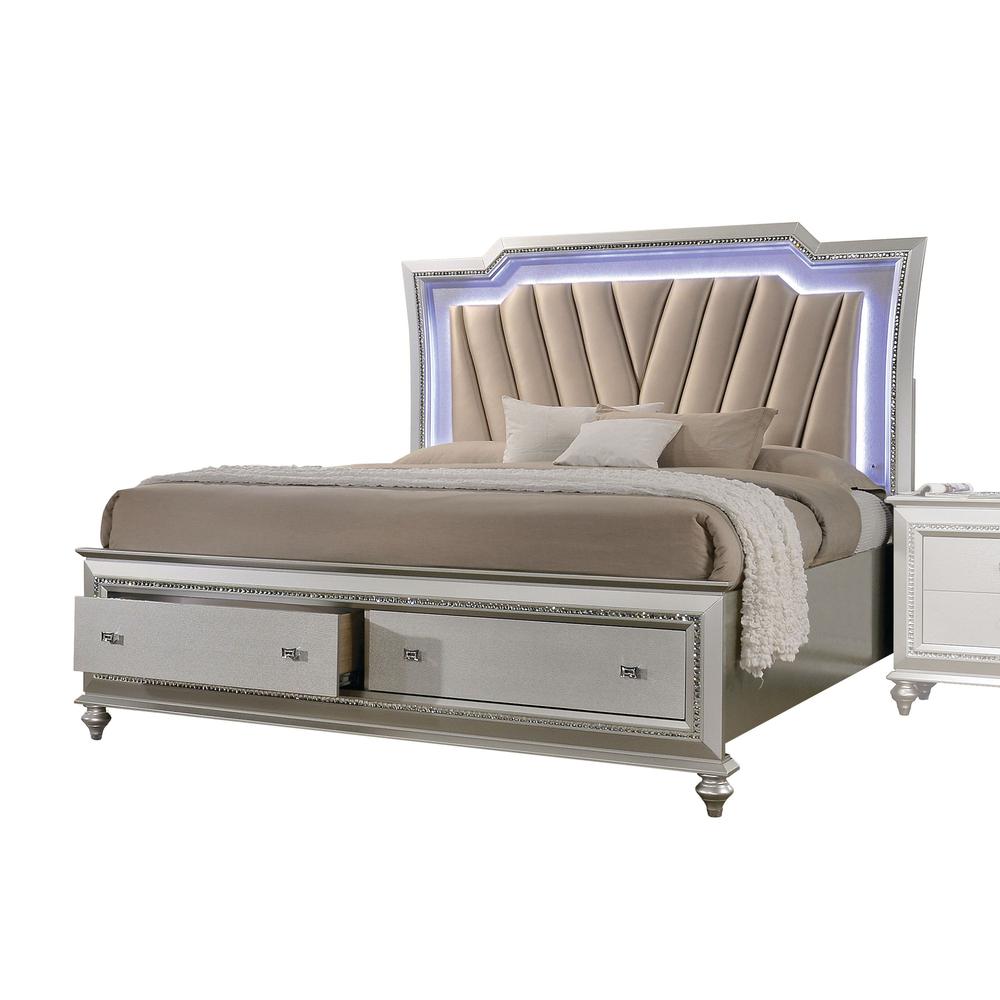 ACME Kaitlyn Twin Bed w/Storage, PU & Champagne. Picture 1