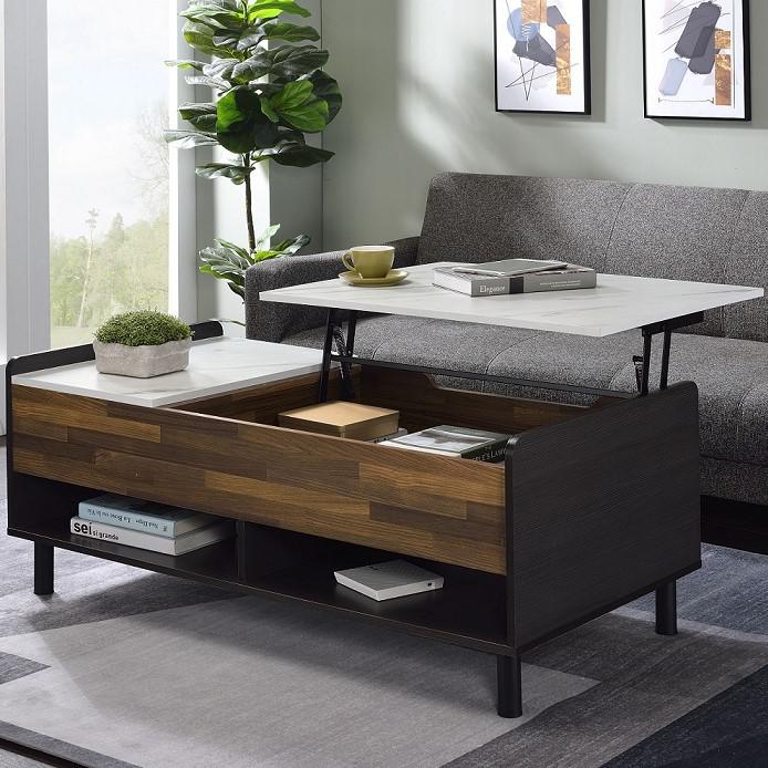 ACME Axel Coffee Table w/Lift Top, Marble, Walnut & Black Finish. Picture 1
