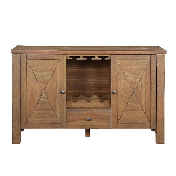 ACME Pascaline Server, Gray Fabric, Rustic Brown & Oak Finish. Picture 1