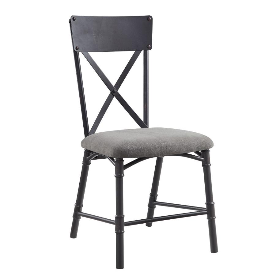 ACME Edina Side Chair (Set-2), Gray Fabric, Oak & Sandy Black Finish. Picture 1