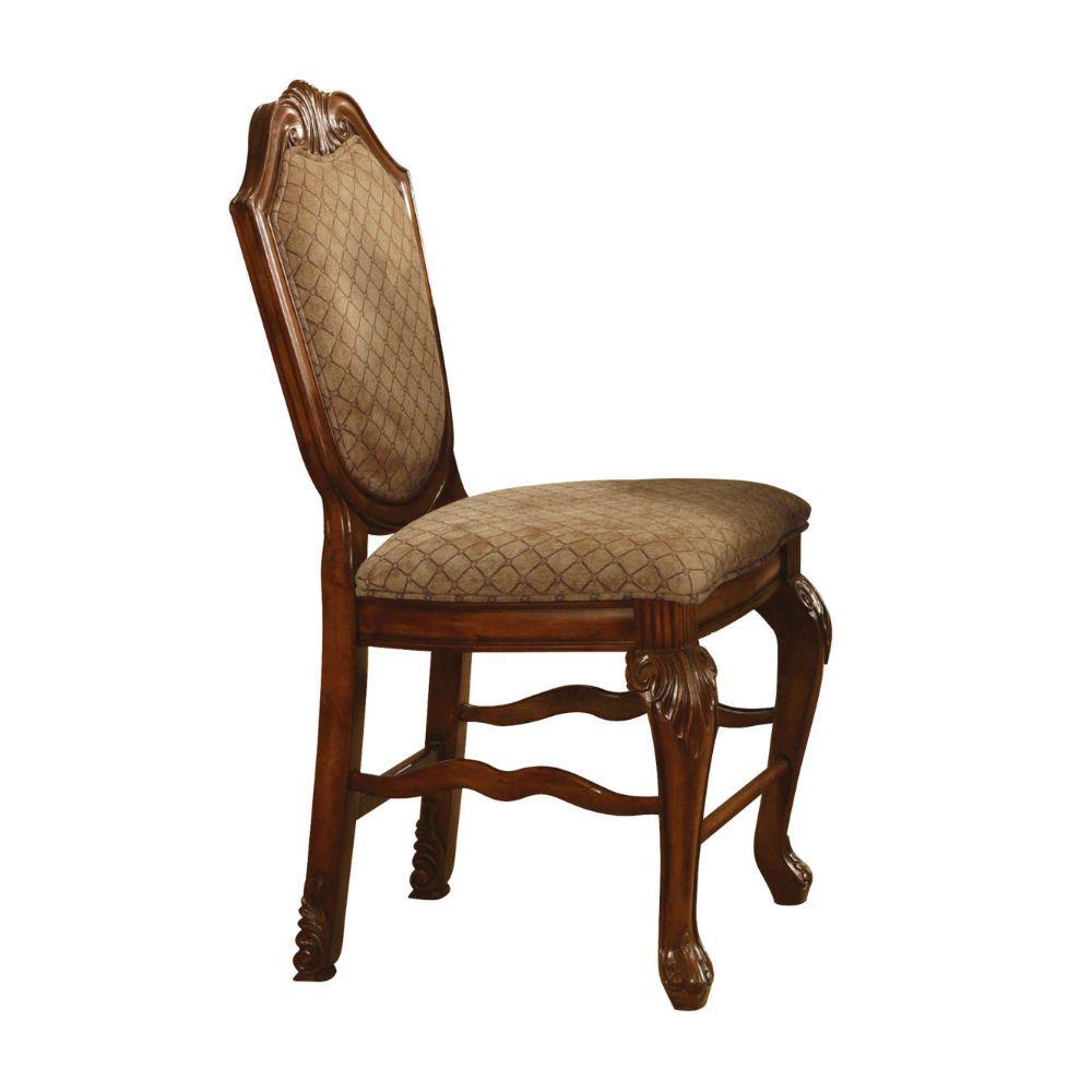 ACME Chateau De Ville Counter Height Chair (Set-2), Fabric & Cherry. Picture 1