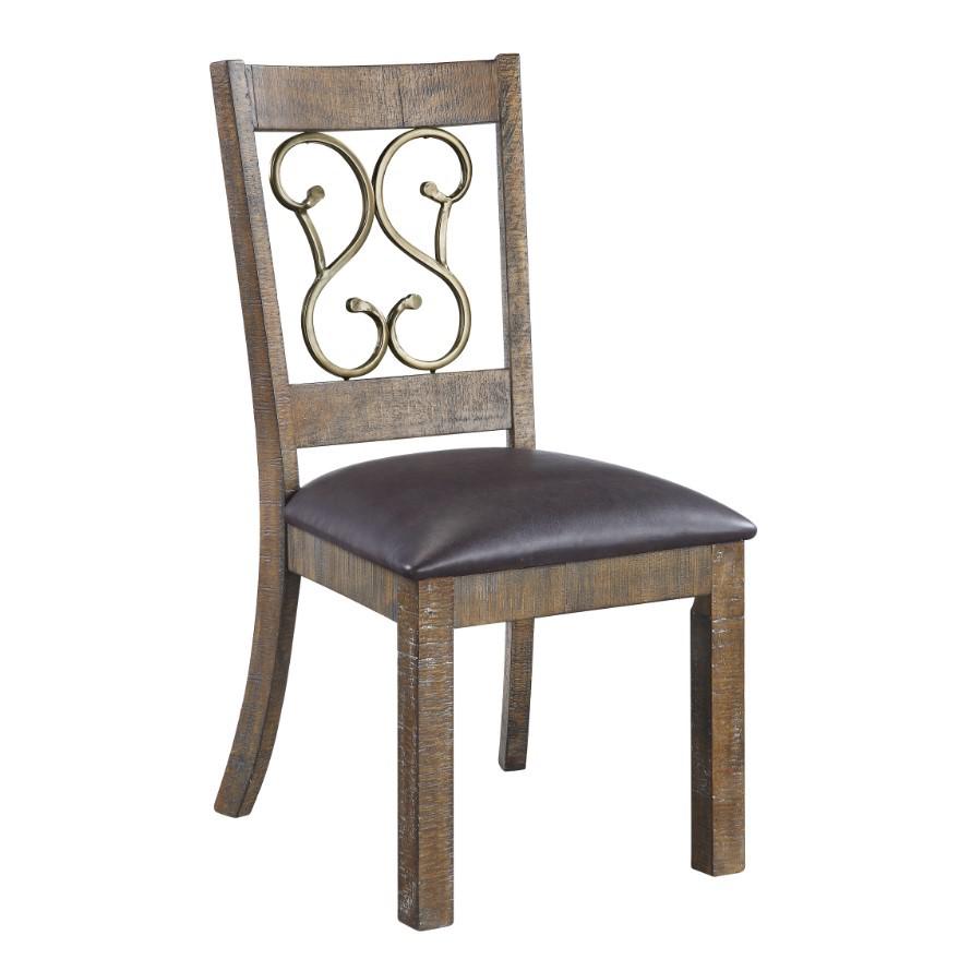 ACME Raphaela Side Chair (Set-2), Black PU & Weathered Cherry Finish. Picture 1