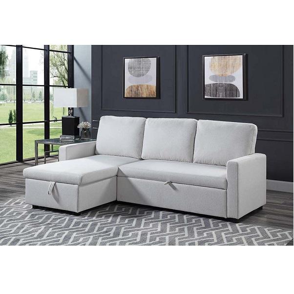 ACME Hiltons Sleeper Sectional Sofa w/Storage, Beige Fabric. Picture 1